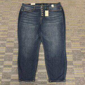 NWT Judy Blue Womens Boyfriend Fit Jeans Size 24W High Rise Dark Wash Button Fly